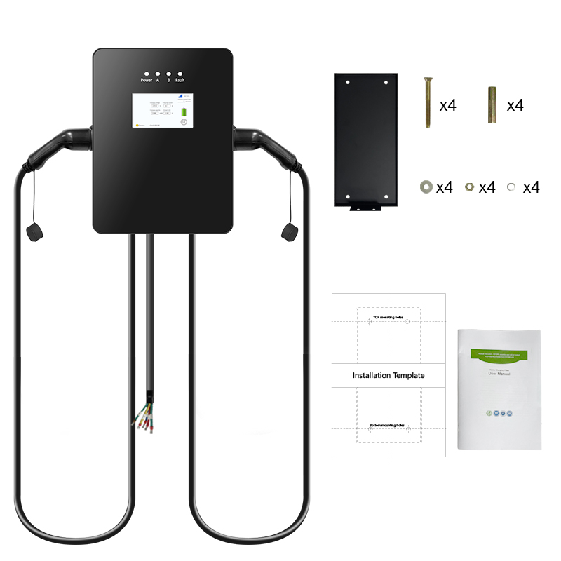 新品上架 2*7KW/2*11KW/2*22KW EV Charger,EV Charger Station with Double Plugs